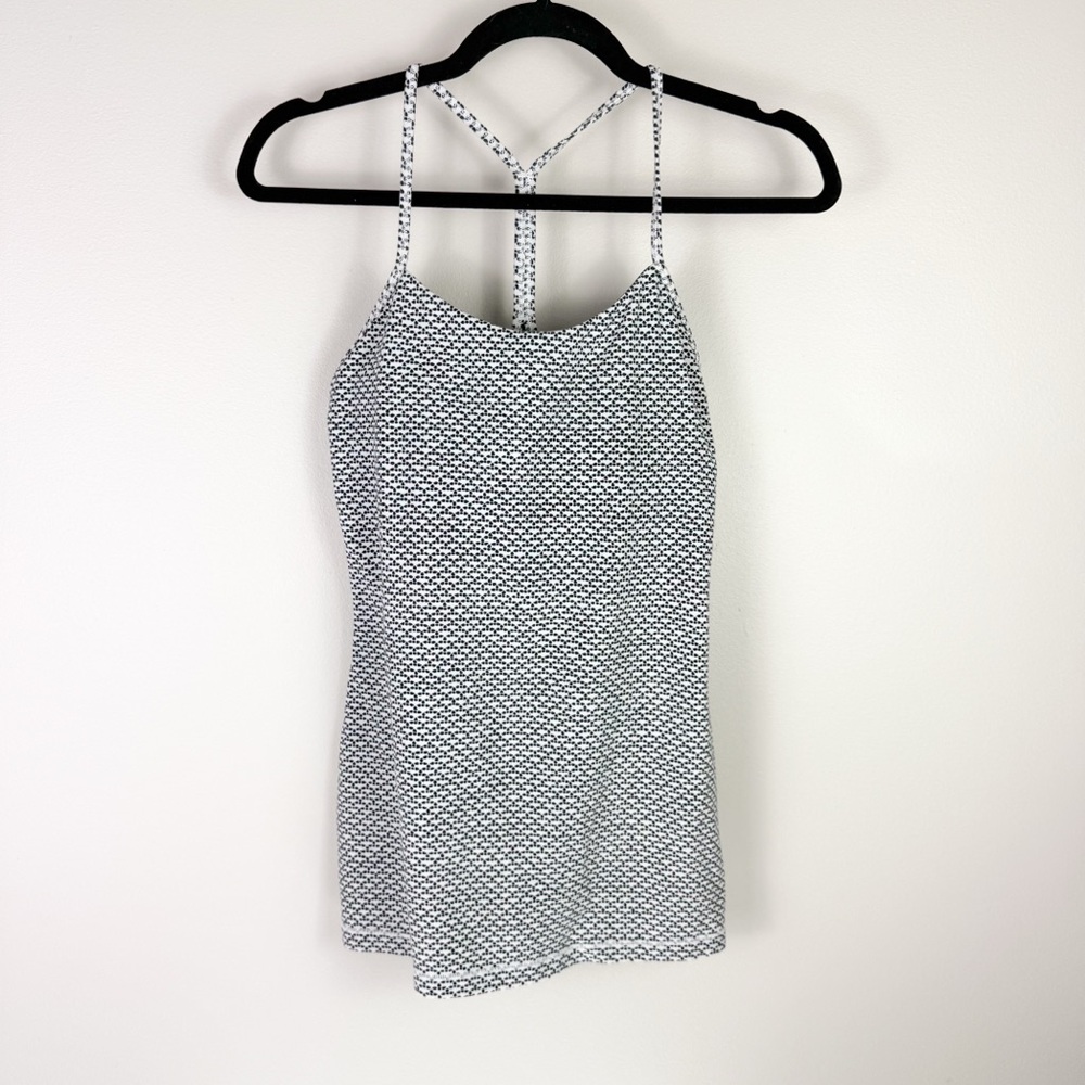 Lululemon Power Y Tank Top Women’s 6 White Black Dot Print Built In Bra Yoga